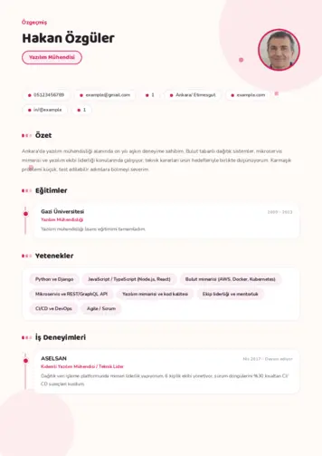 Yazılım Mühendisi Cv Örnekleri cv indir